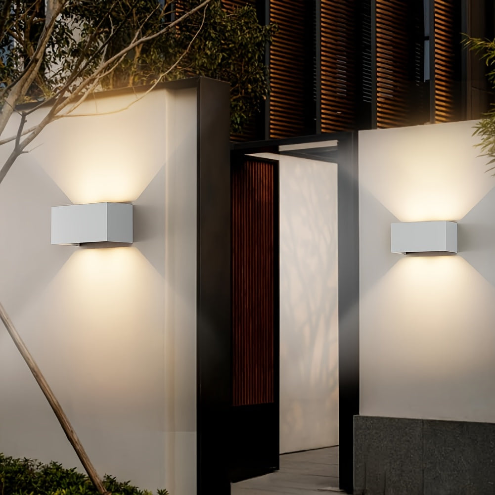 Luz de pared LED con cabeza doble y cabeza simple, luz de jardín de porche con temperatura blanca cálida de 3000K, iluminación comercial para calles y áreas, decoración de balcones y patios con lámpara de iluminación.