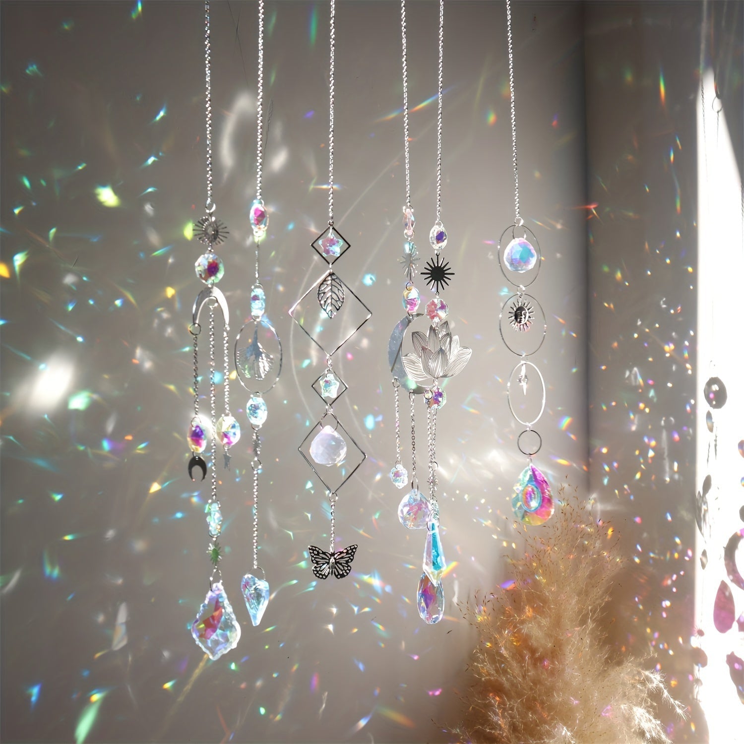 Clásico juego de 6 atrapasoles de cristal para jardín, atrapasoles de prisma para ventanas, adornos de araña para decoración del hogar, oficina, bodas y fiestas, sin plumas