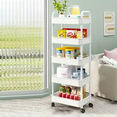 Carro de almacenamiento de plástico con marco metálico de alta resistencia de 3/4/5 niveles - Organizador multifuncional para ropa interior, vajilla, equipo de camping - Caja portátil para dormitorio, cocina y uso al aire libre