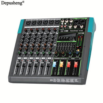 Mixer de audio profesional DEPUSHENG 6/8 canales - Aleación, operado por fuente de alimentación, 110V-130V, enchufe estadounidense, consola de mezcla con MP3, función inalámbrica, grabación USB - Serie PA6/PA8