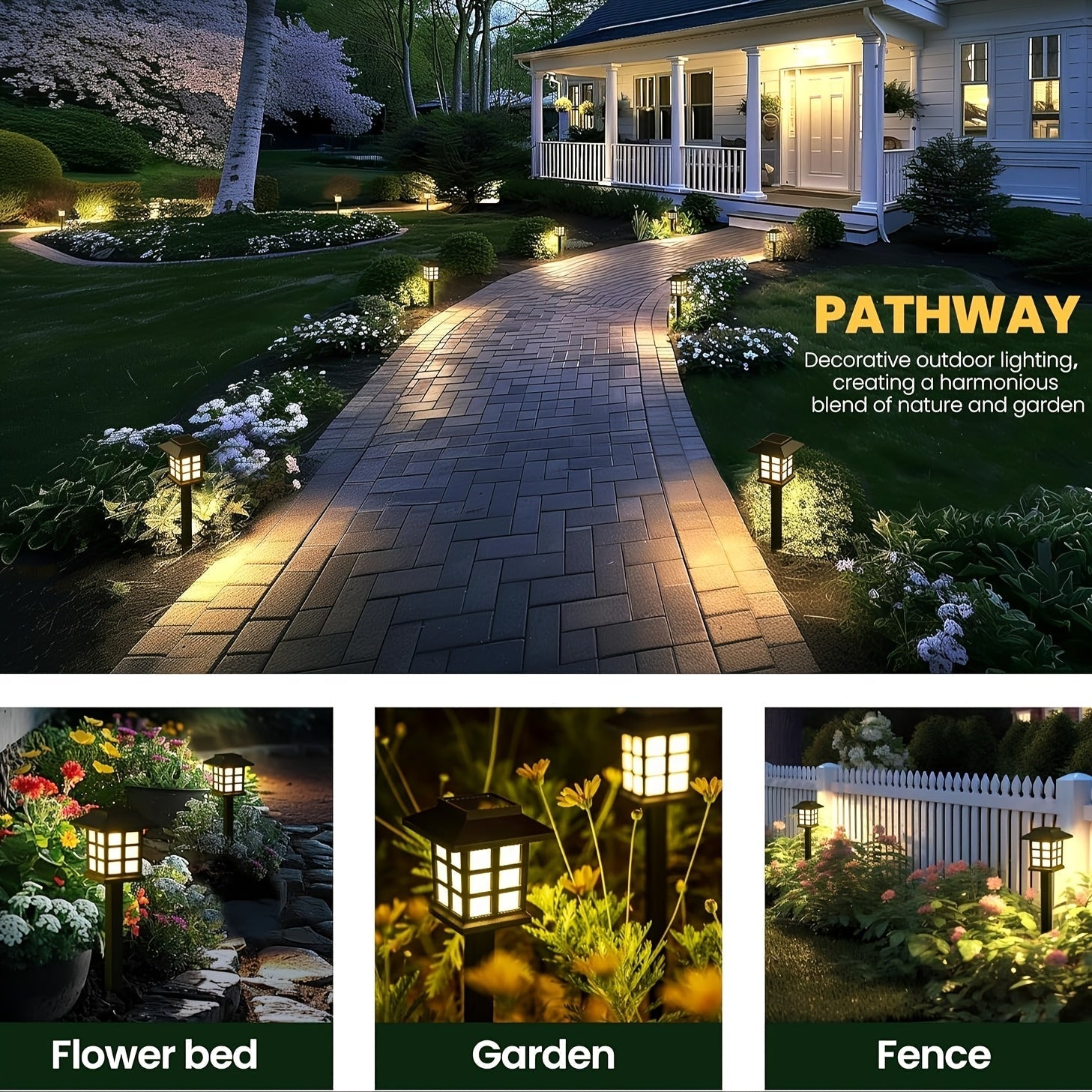 Juego de 2 luces solares para exterior, luz cálida, para jardín, césped, paisaje, entrada, pasillo, decoración de porche, accesorios de jardín, luces solares para decoración de patio y jardín