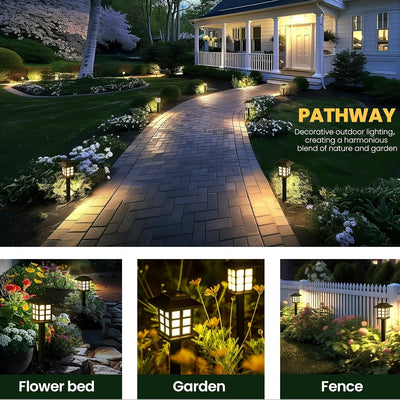 Juego de 2 luces solares para exterior, luz cálida, para jardín, césped, paisaje, entrada, pasillo, decoración de porche, accesorios de jardín, luces solares para decoración de patio y jardín
