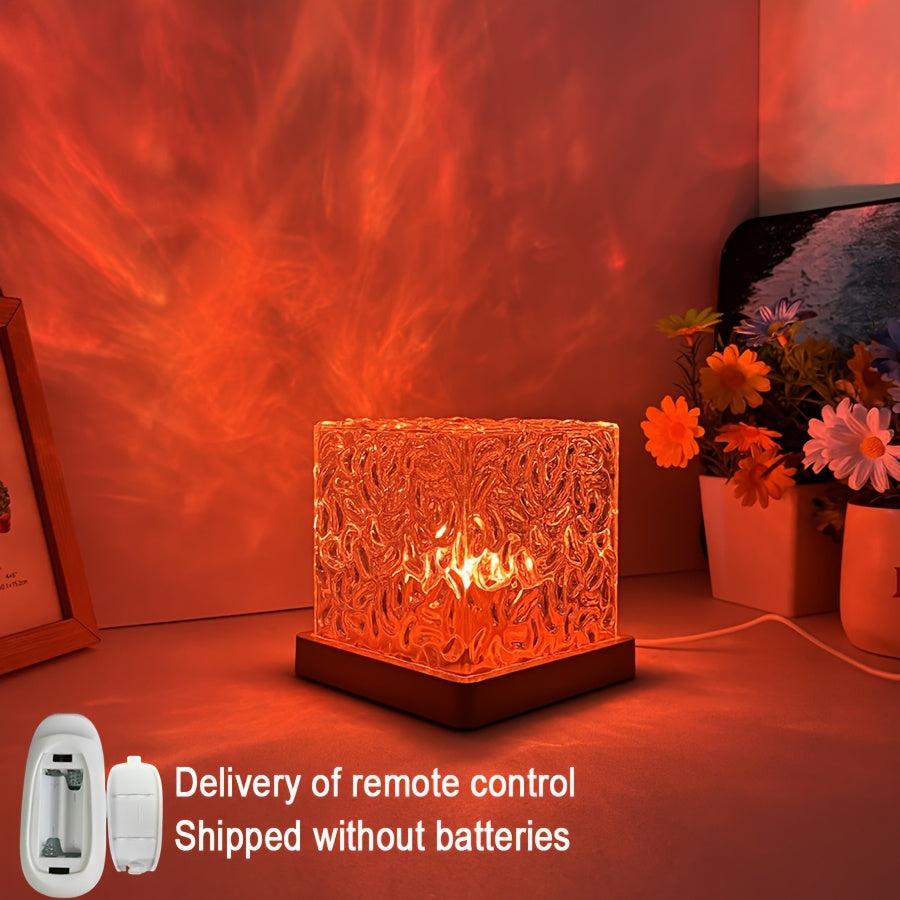 Lámpara de mesa giratoria RGB con efecto de ondas de agua - 16 colores, control táctil con control remoto, luz ambiental alimentada por USB, lámpara de proyección de ondas, lámpara de llama giratoria con gradiente de 16 colores, adecuada para entornos de