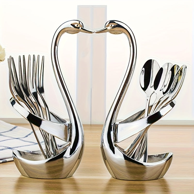 2 Piezas de Soporte para Vajilla en Forma de Cisne Plateado, Acero Inoxidable, Ideal para Fiestas/Bodas/Familia/Barra de Café y Restaurantes