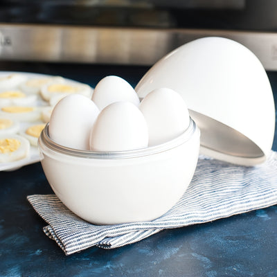 Ovocador de Microondas para 4 Huevos - Herramienta Compacta y Portátil, Ideal para Huevos Duros y Blandos, Apto para Lavavajillas, Diseño Ahorrador de Tiempo con Forma de Huevo