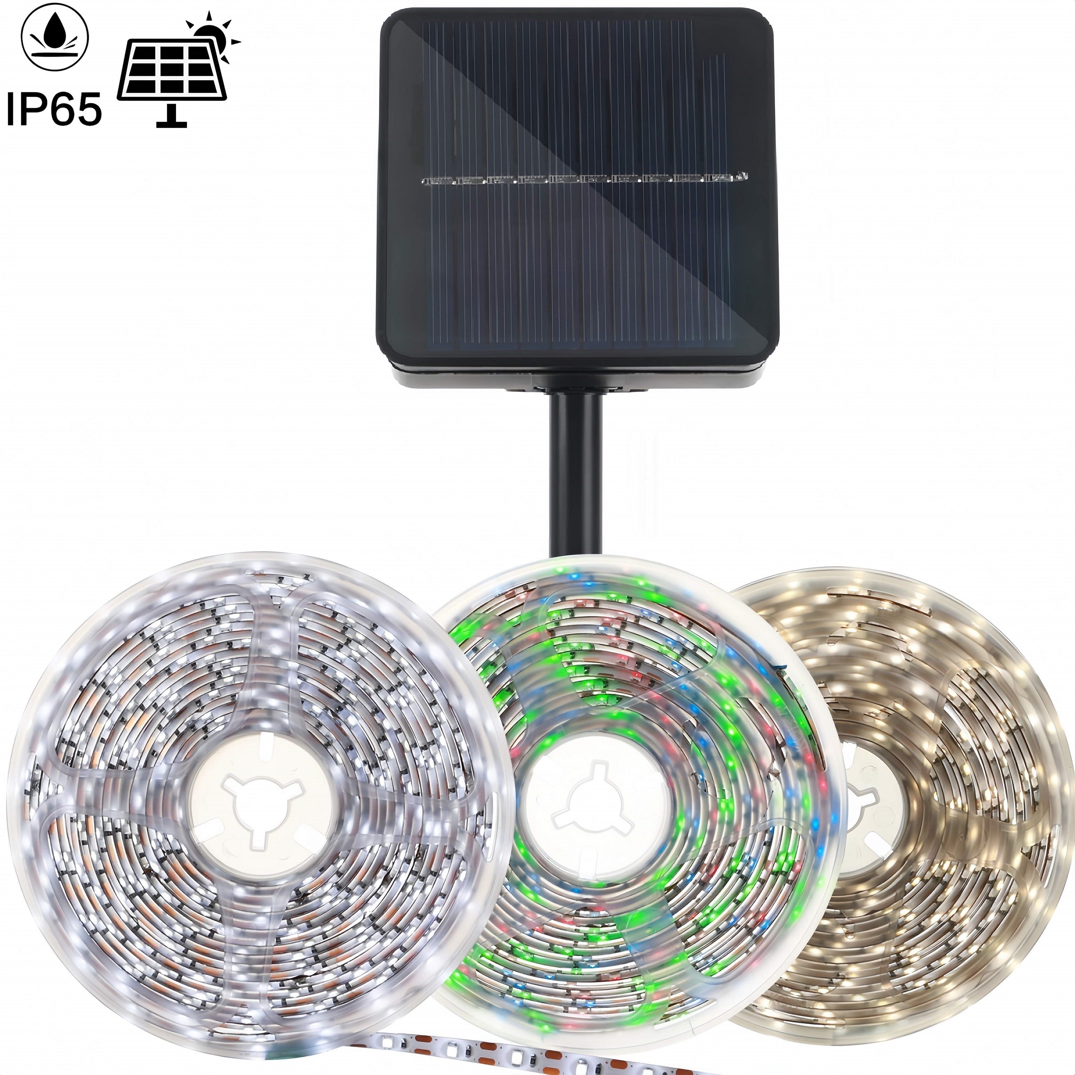 Luces de tira solares, control remoto, 300 LED/5.0 metros, luces de escalera para exteriores, 8 modos de iluminación, encendido/apagado automático, Navidad, cenador, dosel, escaleras de piscina, porche, gallinero, material de PVC, acabado mate, voltaje d