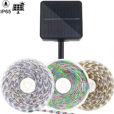 Luces de tira solares, control remoto, 300 LED/5.0 metros, luces de escalera para exteriores, 8 modos de iluminación, encendido/apagado automático, Navidad, cenador, dosel, escaleras de piscina, porche, gallinero, material de PVC, acabado mate, voltaje d