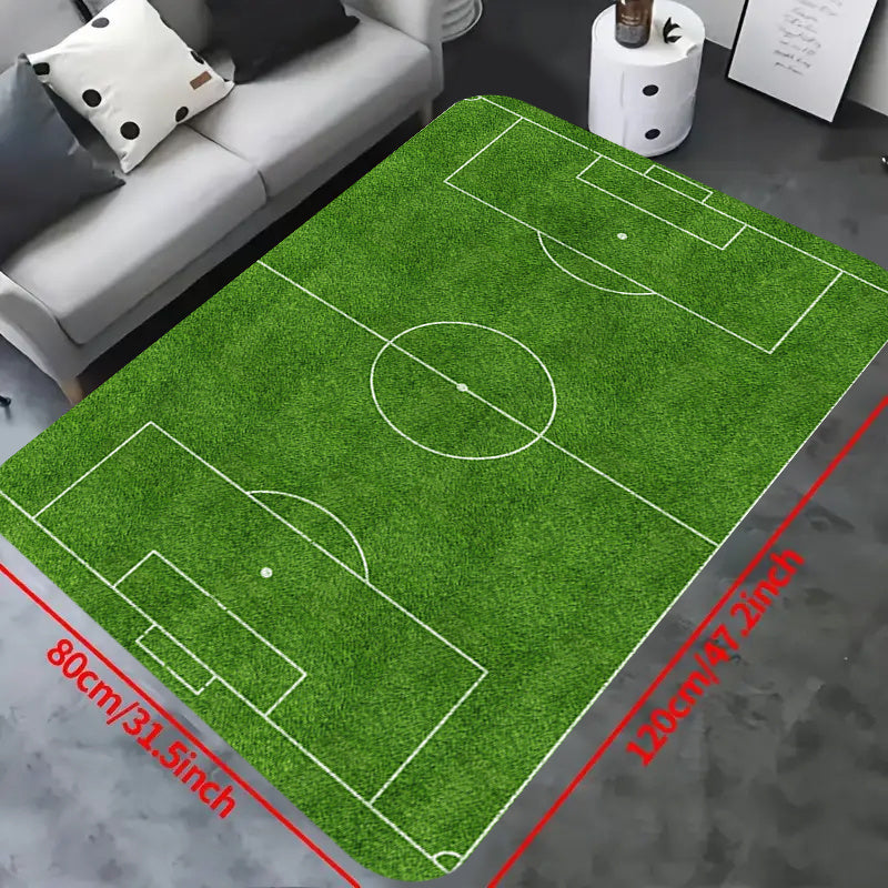 1 alfombra de área de campo de fútbol, gruesa de espuma, tamaño grande, tapete de juego impreso con cancha deportiva, temporada primavera/verano, tema al aire libre, resistente al desgaste, decoración para sala, dormitorio o habitación de adolescentes, a