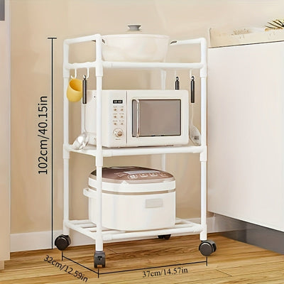 Carrito de cocina de 3 niveles con ruedas, estilo vintage, con estantes de almacenamiento de metal y plástico, diseño que ahorra espacio para tostadora de pan y almacenamiento de pequeños electrodomésticos, organizador de despensa de alimentos, fácil mon