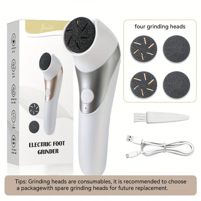 Limpiador de Pies Eléctrico Profesional - Herramienta de Pedicura Recargable USB con 2 Velocidades y 4 Cabezales, Portátil y Fácil de Usar para Eliminar Cutículas Gruesas | Solución Suave y Cómoda para Pies Agrietados y Secos