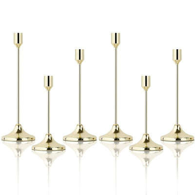 Elegante Juego de 6 Candelabros Metálicos Dorados para Bodas y Aniversarios - Acabado Pulido, Perfecto para Decoraciones de Mesas en Casa y Restaurantes (Velitas No Incluidas)