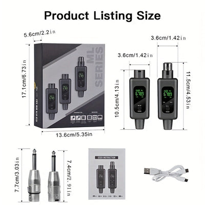 Sistema de micrófono inalámbrico con transmisor y receptor XLR, con alimentación de ilusión de 48V, para micrófono activo/conductor, sistema de altavoces, mezclador de audio, conector USB/tejido, batería de litio, voltaje de funcionamiento <36V, sin carg