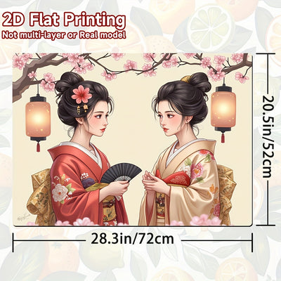 1pc Alfombrilla de Cocina con Temática Japonesa - Dos Geishas con Linternas, Protector Anticalor para Encimeras de Estufas a Gas/Eléctricas, Lavadoras, Cafeteras y Secadoras - Diseño Tradicional Japonés en Atuendo, Decoración Antideslizante para Suelos,