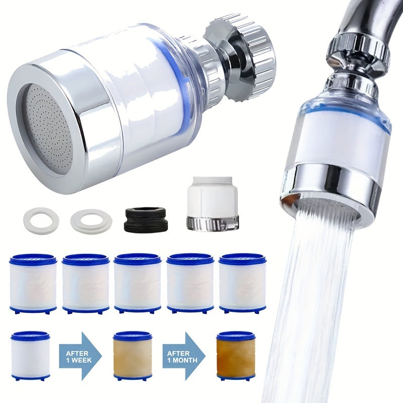 Filtro de Agua para Grifo de Cocina Giratorio 360 Grados - Eliminación de Cloro y Metales Pesados, Suavización del Agua Dura con Cartucho Reemplazable, Cabezal de Rociador a Prueba de Salpicaduras, Aireador Ahorrador de Agua, Accesorio para Ducha Domésti