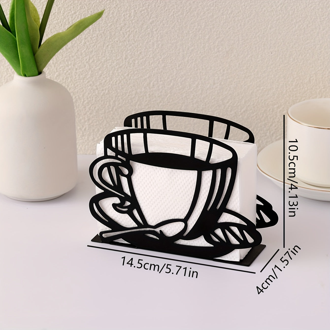 1pc Organizador de Servilletas y Papel de Hierro Fundido Resistente - Diseño de Taza de Café, Decoración para Mesa, Organizador de Encimera de Cocina para Comedor o Restaurante, Dispensador Elegante de Servilletas para Hogar o Uso Comercial, Accesorio So