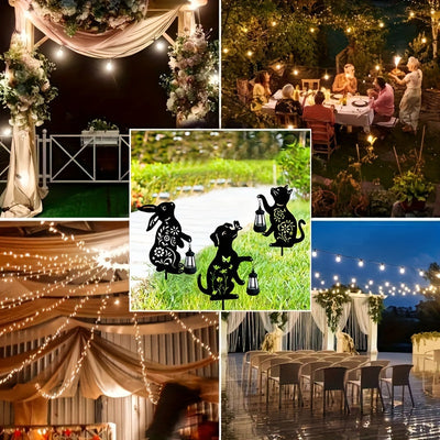 1pieza Lámpara de silueta de gato, perro y conejo alimentada por energía solar - Luz de jardín LED duradera para exteriores, impermeable IP54, ideal para decoración de patio y jardín, iluminación exterior | Diseño juguetón | Lámpara alimentada por energí