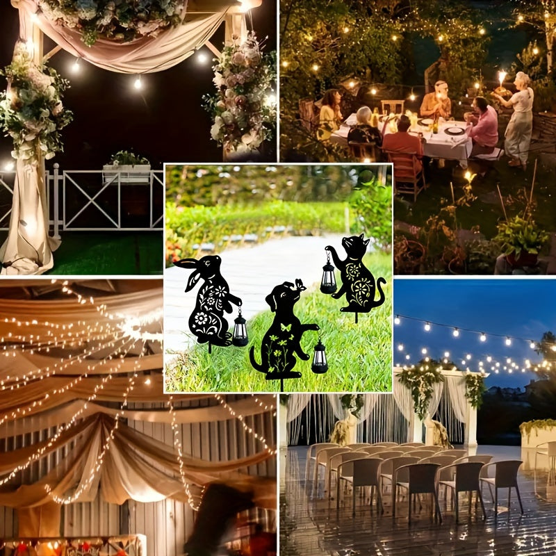 1pieza Lámpara de silueta de gato, perro y conejo alimentada por energía solar - Luz de jardín LED duradera para exteriores, impermeable IP54, ideal para decoración de patio y jardín, iluminación exterior | Diseño juguetón | Lámpara alimentada por energí