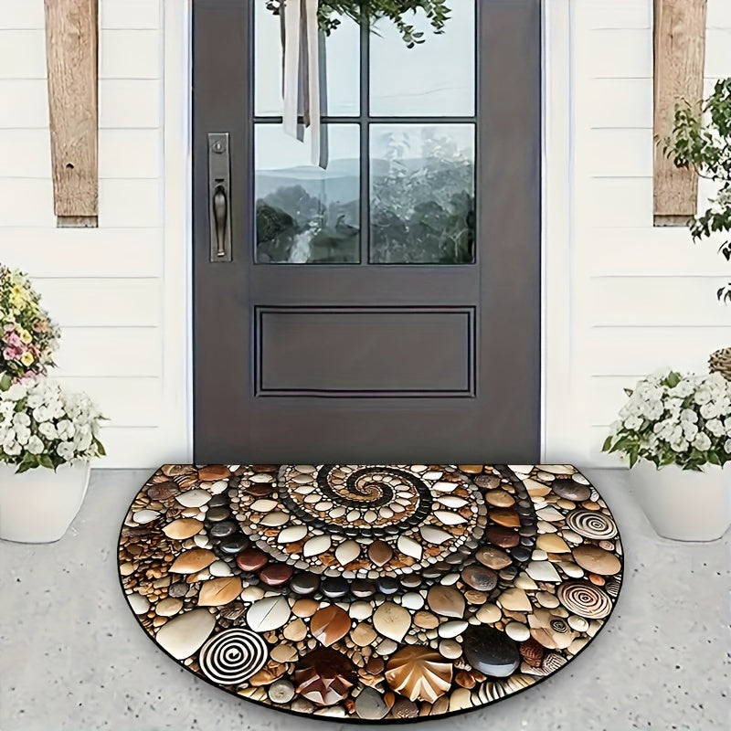 Tapete de entrada colorido en 2D con diseño de piedras, antideslizante, fácil de limpiar, para interiores y exteriores, diseño semicircular para entradas, cocinas, baños, patios y balcones, tapete para puerta exterior