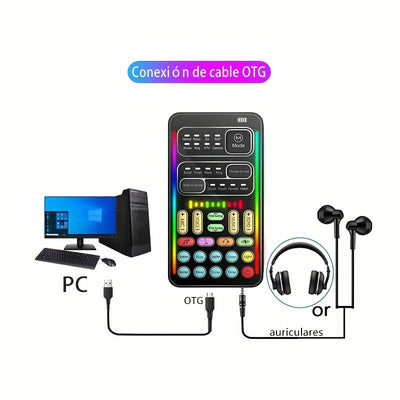 Kit portátil para podcast con cambiador de voz, 8 efectos de voz, ajuste de sonido, incluye micrófono de mano con cable, compatible con celulares y computadoras