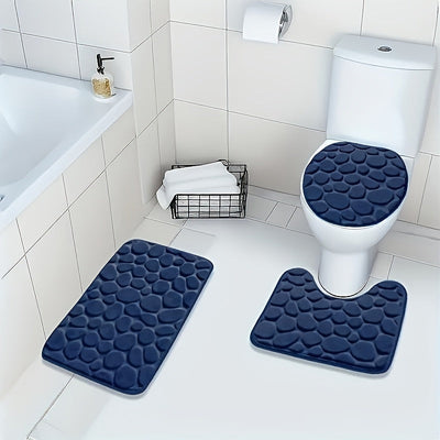 Juego de 3 tapetes de baño de felpa con textura de piedra - absorbentes, antideslizantes, lavables a máquina, ideales para ducha, cocina, lavandería y dormitorio - decoración suave y cómoda para el hogar