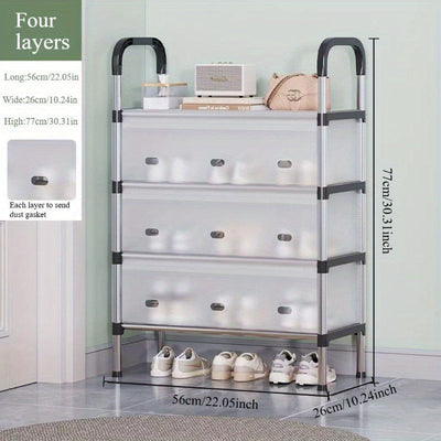 Estante de zapatos de metal de 4/7 niveles, estante de almacenamiento, material PP a prueba de polvo, duradero y ligero, estante de almacenamiento de gran capacidad, resistente y duradero, ahorrador de espacio para dormitorio y pasillo, cabina de zapatos