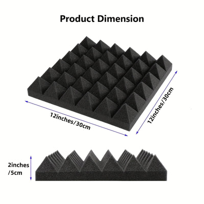 Paneles de Absorción de Sonido Autoadhesivos Negros de Alta Densidad Ignífugos de 12 Piezas 30*30*5 cm Adecuados para Salas de Mezcla, Estudios de Grabación de Vídeo, Estudios Vocales, Salas de Transmisión en Vivo, Cines, Paneles Acústicos, Tableros de E