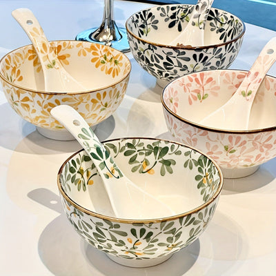 4 tazones de cerámica con diseños florales: ideales para pasta, ensalada, postre, sopa, frutas, entradas y fondue, resistentes al lavavajillas, horno y microondas
