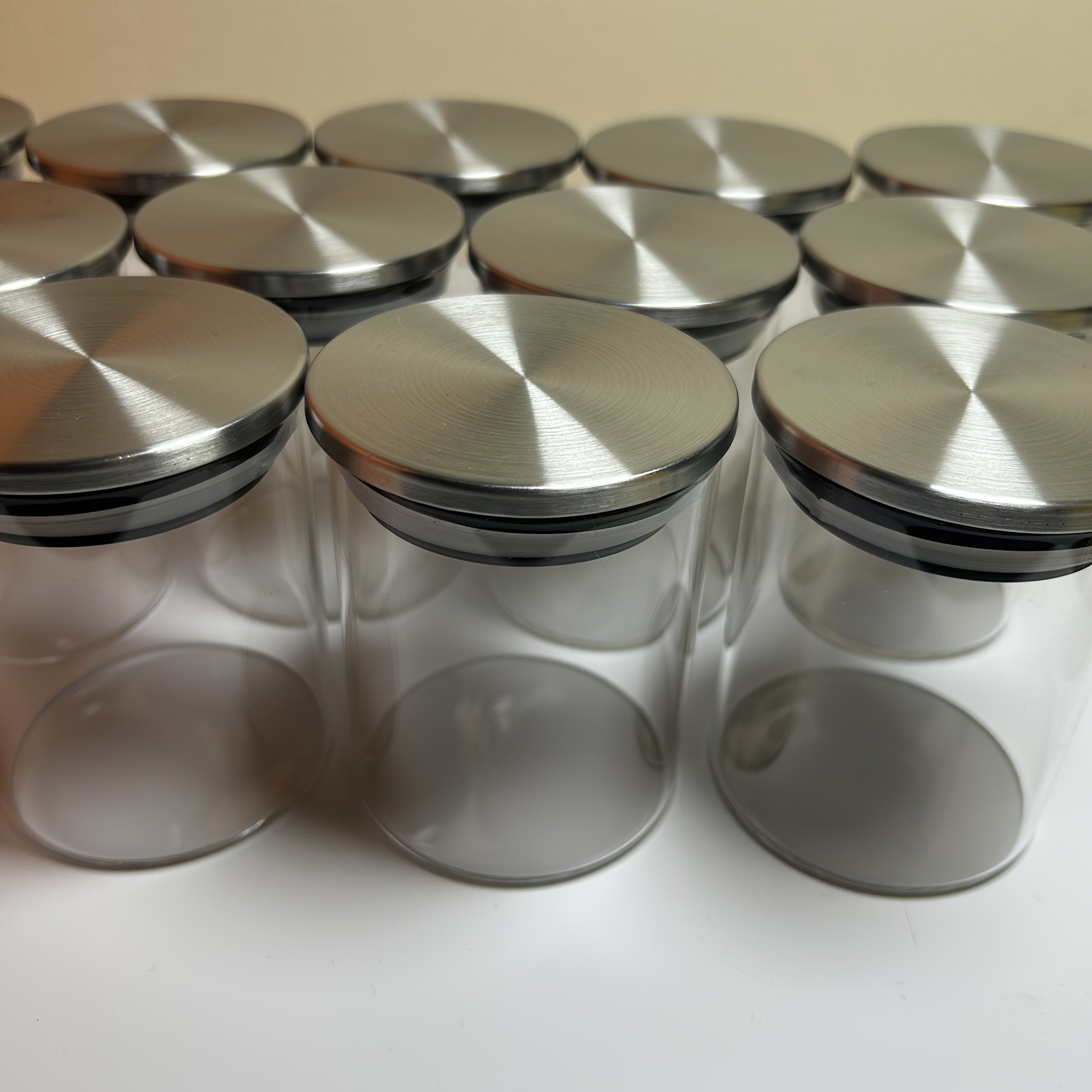 12-Pack 200ml Frascos de Almacenamiento de Vidrio de Alta Borosilicato con Tapas de Tapa Abatible, Lavado a Mano, Reutilizables, Contenedores Redondos Multiusos para Despensa de Cocina, No Se Necesita Electricidad