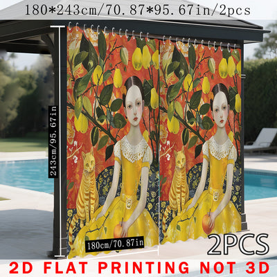 2D Impresión Plana, 1pc/2pcs Cortinas Exteriores con Diseño Artístico Escénico en 2D, Adecuadas para Patio, Cenador, Jardín, Todas las Estaciones, Incluye Ganchos, Decoración de Halloween Navidad y Bodas, Temporada Festiva, 2D Plano