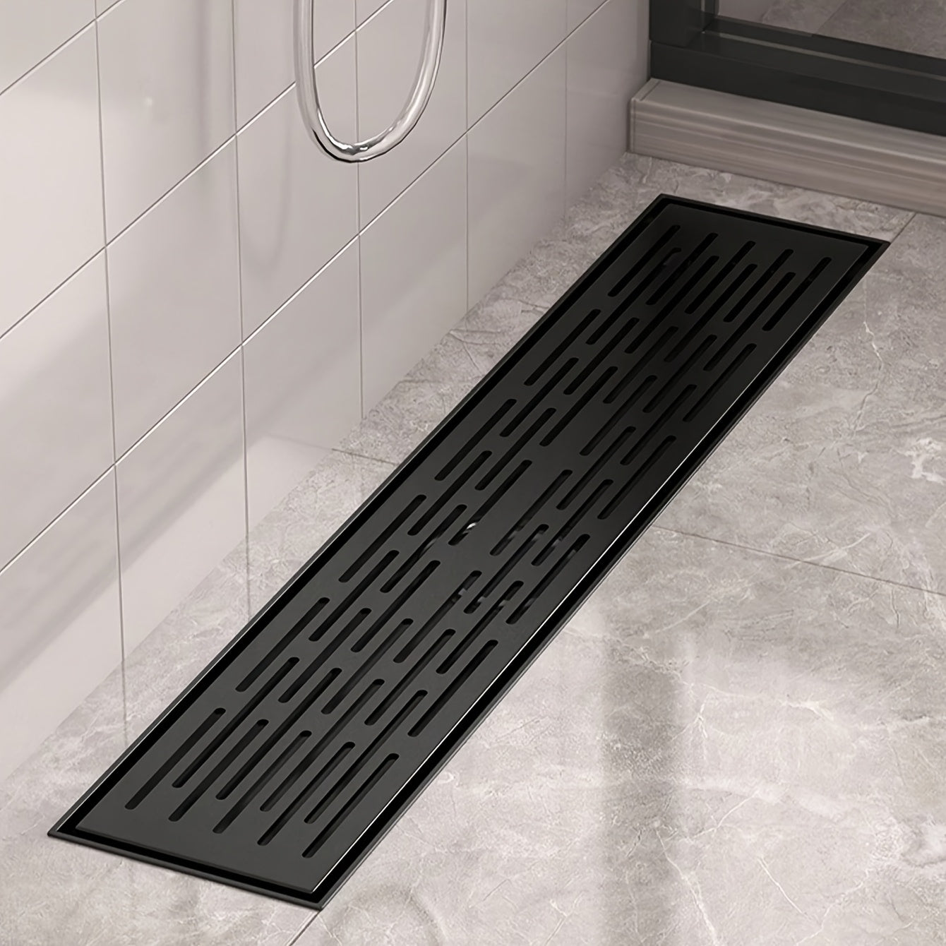 1 desagüe rectangular lineal para baño y ducha, grueso y resistente, con recolector de cabello, material resistente a olores, fácil de limpiar, acabado metálico elegante, construcción duradera