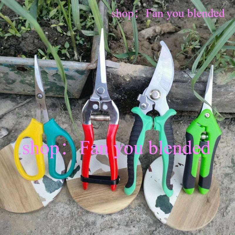 Tijeras de podar para jardín, juego de 4 piezas - Tijeras de fruta de acero inoxidable ambidiestras, podadoras manuales de derivación para el mantenimiento de jardines y bonsáis, recolección de uvas, poda de árboles y ramas sin electricidad ni baterías.