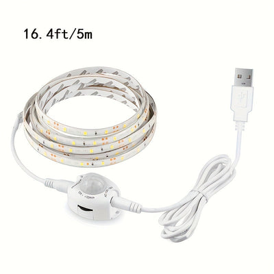 Tira de luces LED con sensor de movimiento AMILL, alimentada por USB - brillo ajustable, sensor infrarrojo, incluye cinta adhesiva de doble cara, ideal para cocina, gabinetes de oficina, armarios y escaleras, luz con sensor de movimiento para interiores,