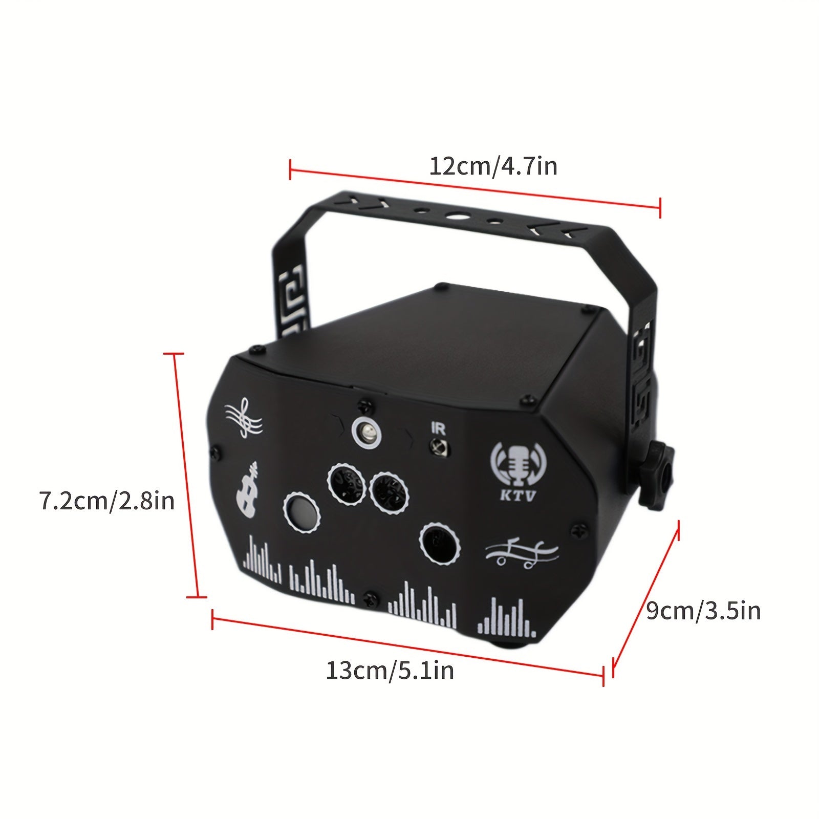 Proyector de luz de escenario mini de hierro negro con patrones dinámicos rojos y verdes, alimentado por USB con sensor de infrarrojos, batería de botón no recargable, ideal para KTV, DJ, decoración de fiestas, compatible con Halloween, Acción de Gracias