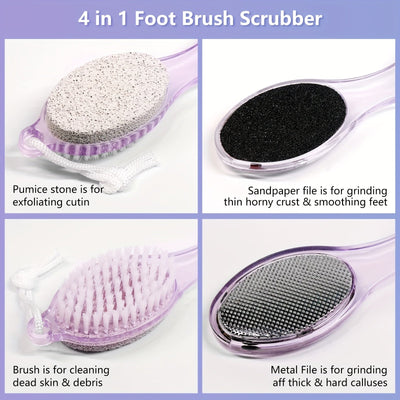 1 juego de 4 en 1 para pedicura: cepillo exfoliante para pies, lima, piedra pómez, cepillo para uñas y papel de lija, para cuidado de pies secos y húmedos, removedor de piel muerta, color beige claro
