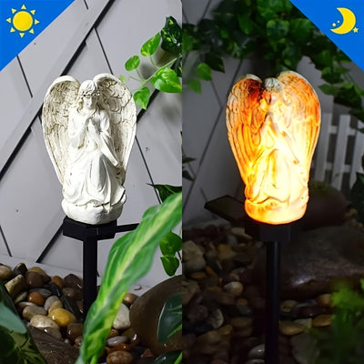 Ángel Blanco Solar Lámpara de Resina Artesanal con LED Iluminación Exterior para Jardín Luz Solar Decorativa para Césped y Senderos, Luces Paisajísticas para Patio y Fiestas