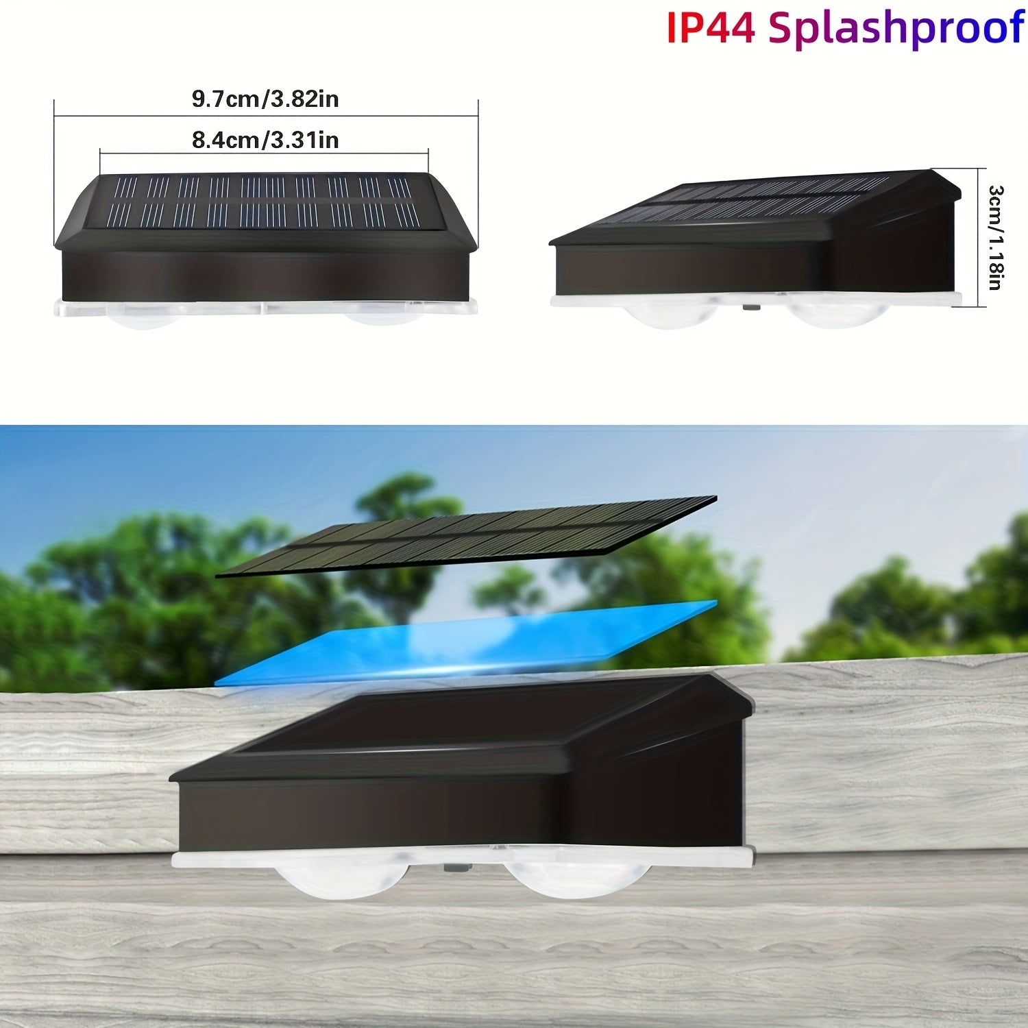 Luces solares para exteriores, 8/4 LEDs, 9 patrones de iluminación, luces para vallas, 4/2 piezas, luces para jardines, caminos, porches, escaleras, patio, barbacoa, luces decorativas para paisajes exteriores (8 luces constantes de un solo color + 1 luz