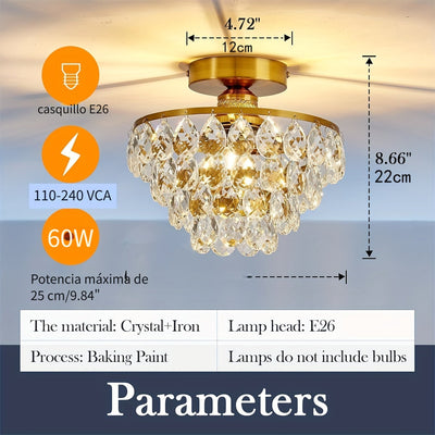 1 Lámpara de Techo Semi-Encajada Moderna con Colgante de Cristal E26 para Granja, Pasillo Dormitorio Baño Armario Entrada Dorado, , Plateado, Cepillado en Oro