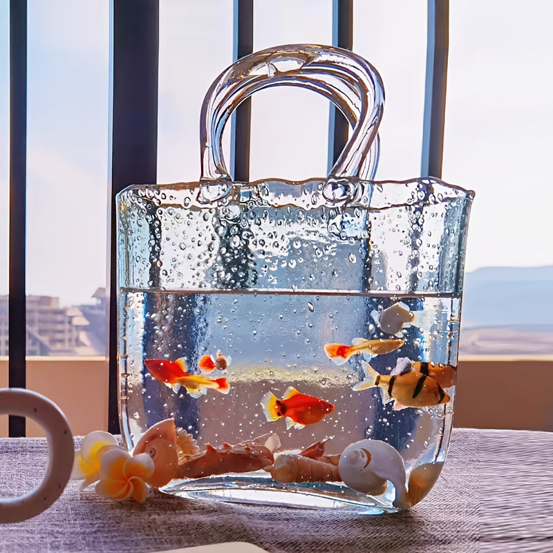 [Jarrón nórdico elegante] Jarrón de vidrio estilo nórdico elegante con asa, transparente, decoración versátil para sala, ideal para flores frescas y secas, sin necesidad de electricidad