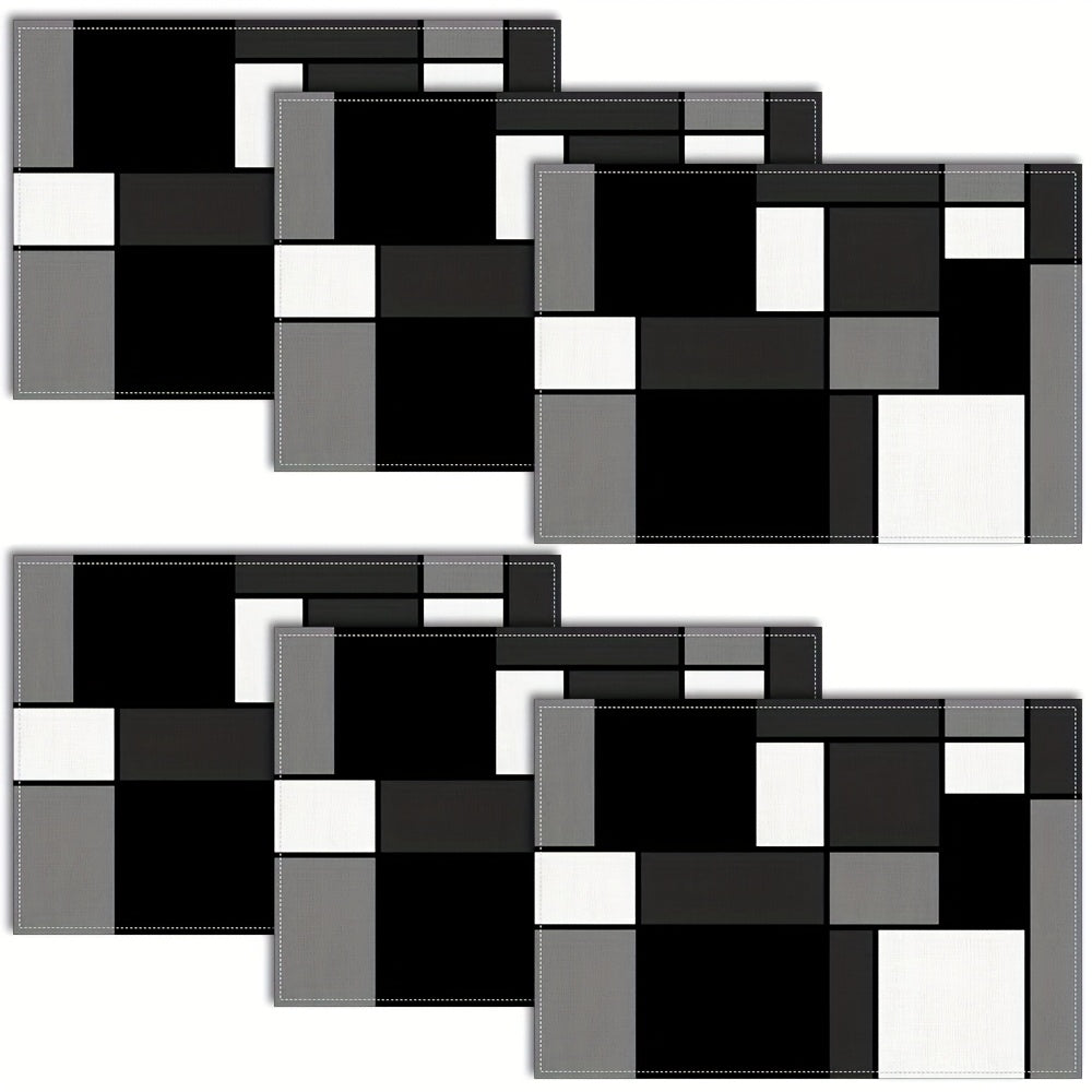 Juego de 2 a 6 piezas, individuales de poliéster en negro, blanco y gris, diseño geométrico, lavable a máquina, rectangular, ideal para comedor, bodas y decoración navideña