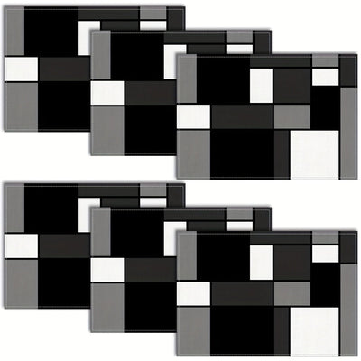 Juego de 2 a 6 piezas, individuales de poliéster en negro, blanco y gris, diseño geométrico, lavable a máquina, rectangular, ideal para comedor, bodas y decoración navideña