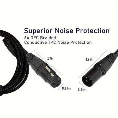 XDSPLO Cable de Micrófono de Alta Fidelidad XLR Macho a Hembra de 3 Pines - Trenzado de Nylon Duradero, Núcleo de Cobre Puro para Transmisión de Señal Sin Pérdidas, Mejorado con Pines Más Gruesos y Blindaje Intrincado - Ideal para Sistemas de Grabación y