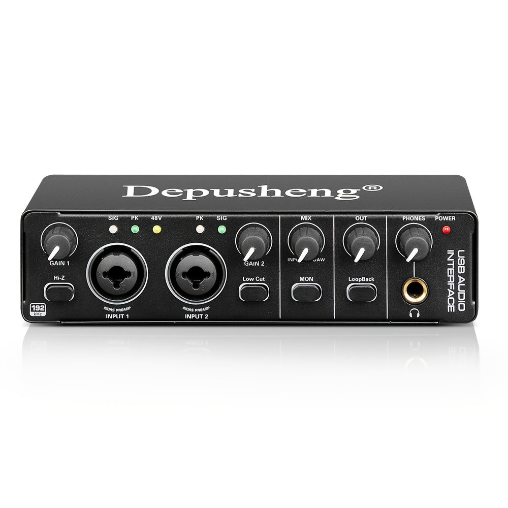 DEPUSHENG MD22 Interfaz de audio USB, 24 bits 192kHz, XLR con alimentación fantasma de 48V, baja latencia para grabación de música, transmisión, podcasting, compatible con PC/Win/Mac