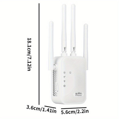 Amplificador de Señal Wifi, Refuerzo de Síntesis Wifi, Compatible con WIFI6, Equipado con un Puerto Ethernet, Con 4 Antenas para Cobertura de 360°, Alcanzando hasta 11,000 Pies Cuadrados, Adecuado para Más de 35 Dispositivos, Y se Puede Configurar con So