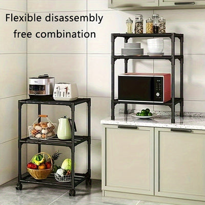Carro de almacenamiento metálico de 6 niveles con ruedas y ganchos - Organizador de gran capacidad para cocina, baño y organización del hogar - Negro, sin necesidad de ensamblaje, carro de almacenamiento de cocina, unidad de estantería versátil, carro de