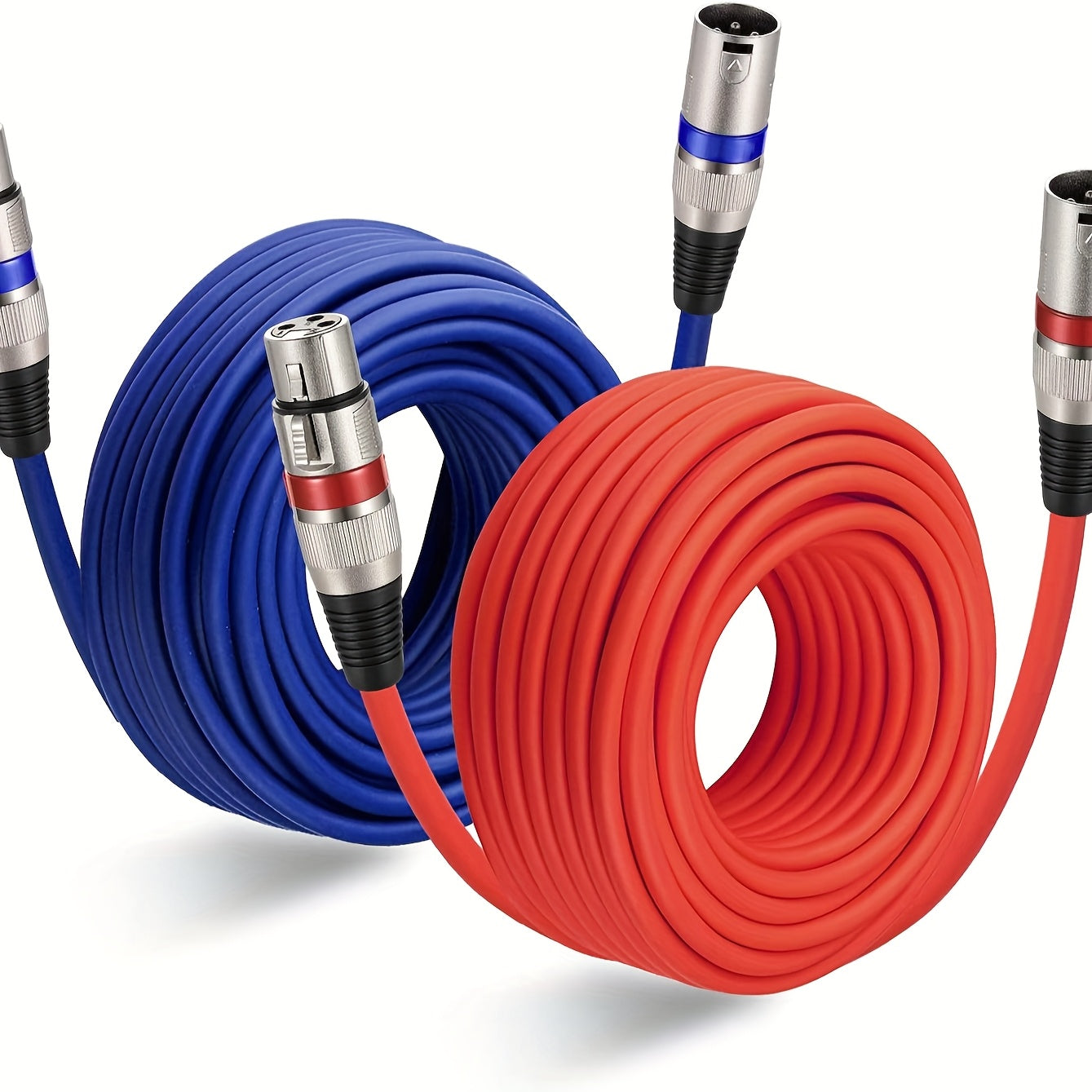 Conjunto de 2 cables para micrófono XLR, 15.24 metros - Macho equilibrado a hembra, doble blindaje con cobre libre de oxígeno y lámina de aluminio, rojo y azul, ideal para micrófonos, iluminación escénica y actuaciones en vivo