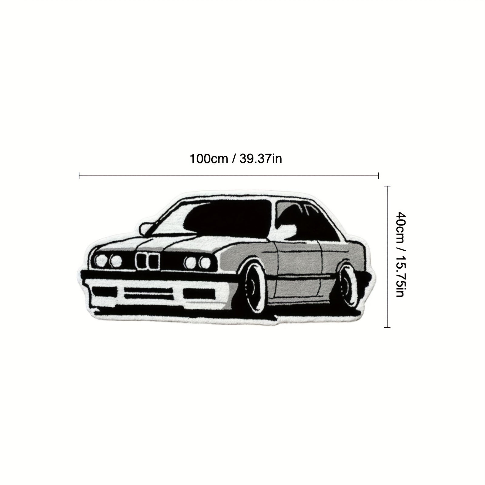Alfombra de Área de Diseño de Coche Vintage - Suave, Esponjosa con Pelo de 10mm de Grosor, Antideslizante y Lavable a Máquina, Negra y Gris con Ruedas Blancas, Decoración Retro para Sala de Juegos o Dormitorio, Acogedor y Elegante Adorno para el Hogar, A