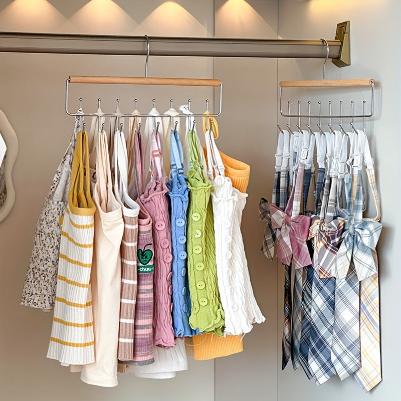 1 pieza de organizador de sombreros de madera versátil con ganchos - Ideal para gorras, cinturones, corbatas y almacenamiento de accesorios - Solución de armario que ahorra espacio para el hogar, dormitorio o exhibición en tiendas, organizador de ropa