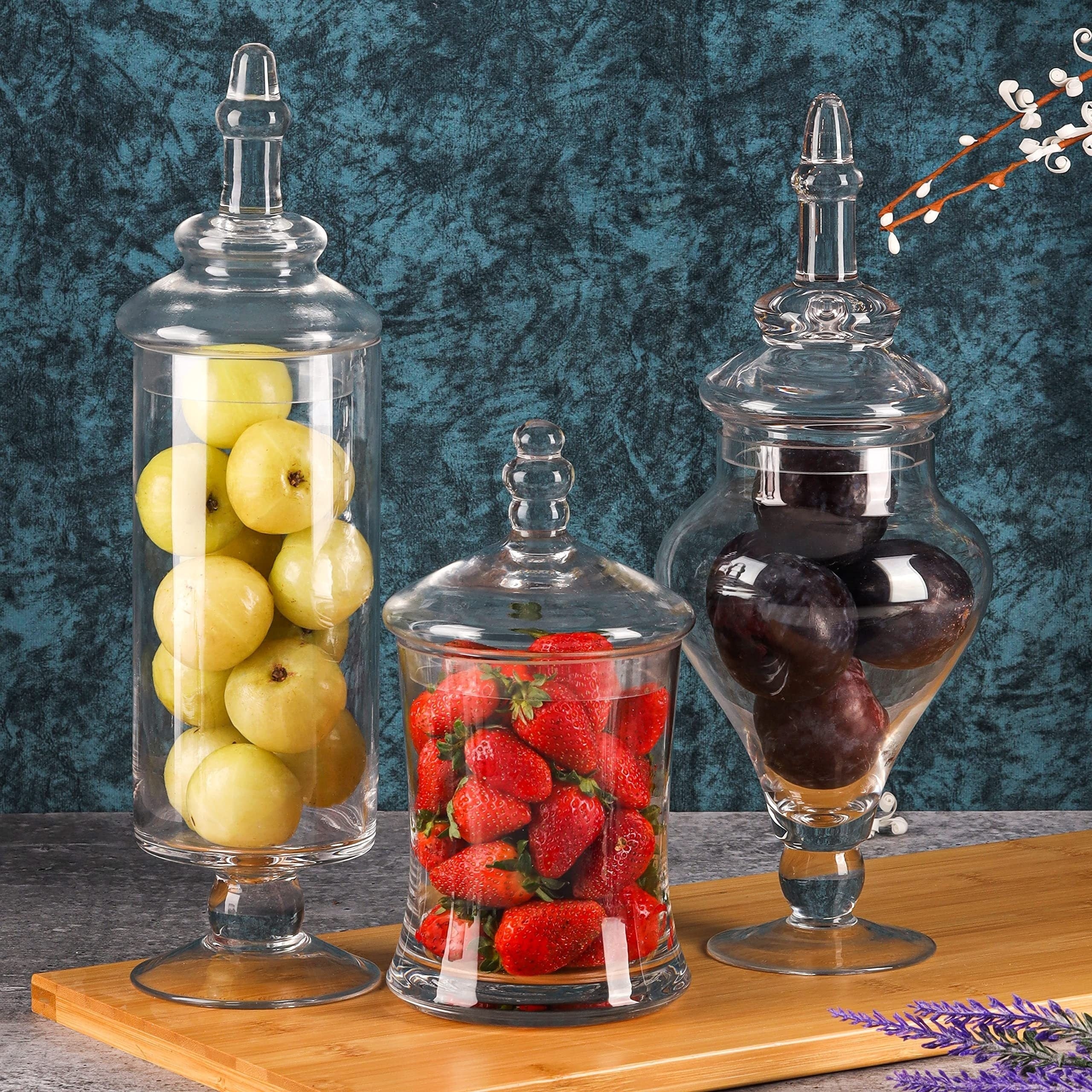 3 piezas/juego de jarros de almacenamiento de dulces de vidrio transparente, jarros decorativos victorianos con tapas para bodas y hogares, para alimentos, bufé dulce, galletas, exhibición de cocina y fiestas.