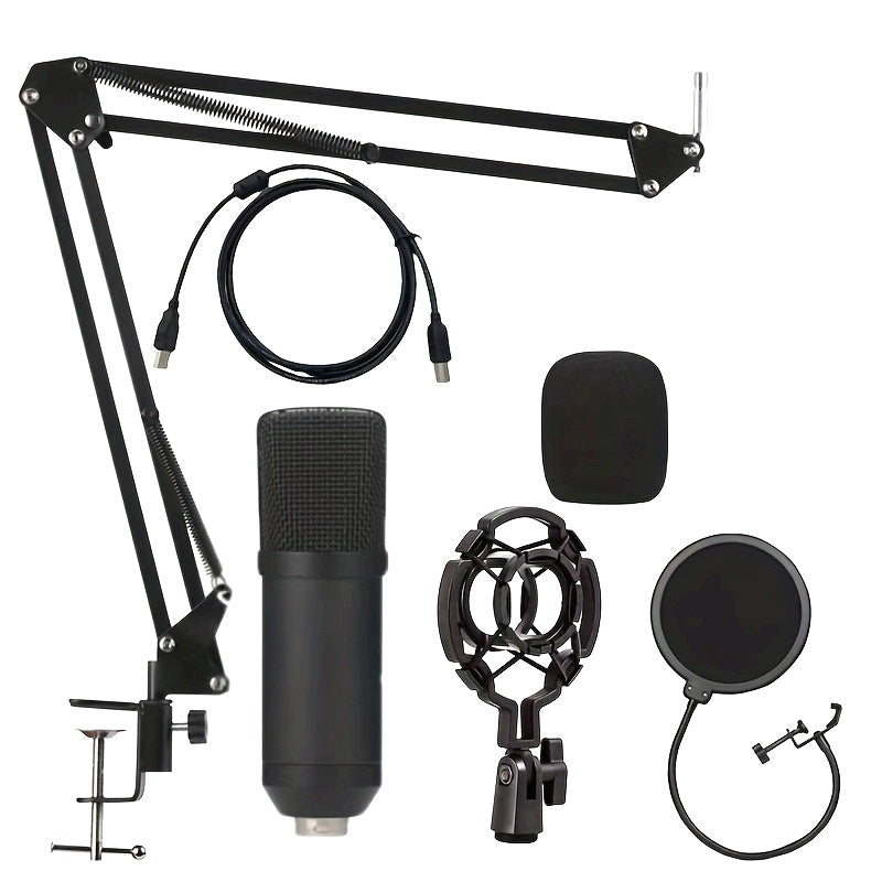 Kit de Micrófono de Condensador USB Profesional con Soporte de Brazo Metálico en Forma de Corazón – Plug & Play, Brazo Giratorio de 360°, Protección contra Rocío y Accesorios para Podcasting, Gaming y Grabación en Vivo, Kit de Micrófono para Podcasting|S