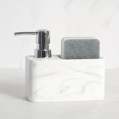 Dispensador de jabón con diseño de mármol en blanco y negro y portaesponja, ideal para decorar el baño